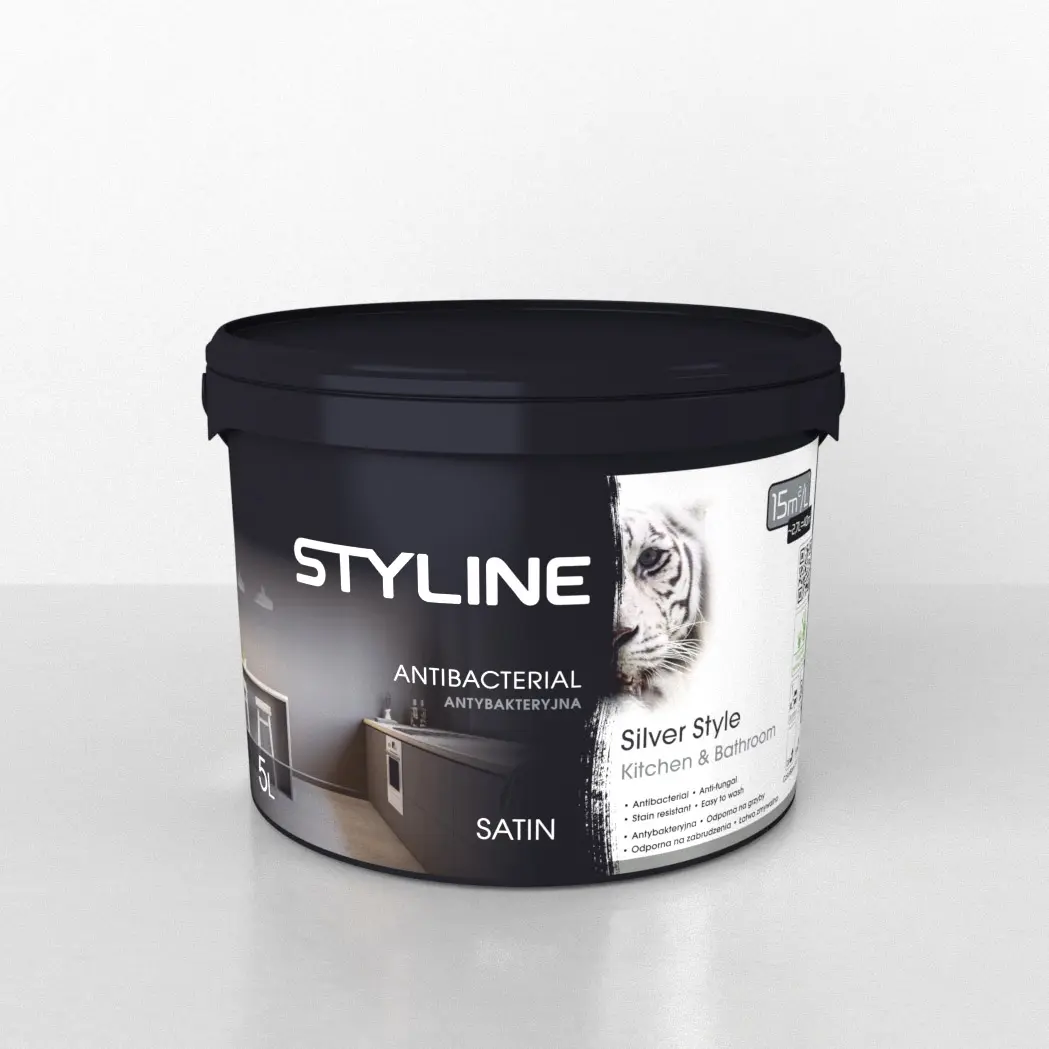 SILVER STYLE | ВИШУКАНА, ГІПОАЛЕРГІЧНА, ДЕКОРАТИВНА ЛАТЕКСНА ФАРБА ДЛЯ КУХНІ ТА ВАННОЇ КІМНАТИ З ЕФЕКТОМ САТИНУ ТА ІОНАМИ СРІБЛА