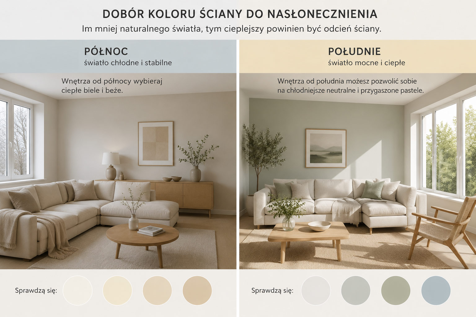 dobór kolorów ścian w zależności od nasłonecznienia